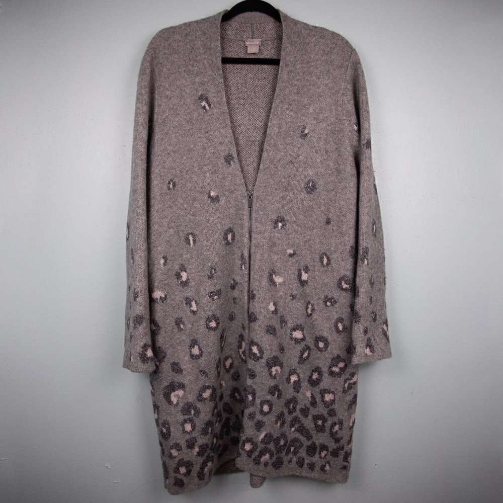 Chico's Animal-Print Embellished Jacquard gray long line cardigan-2